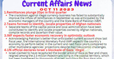 Daily Top-10 Current Affairs MCQs / News (October 11 2023) for CSS