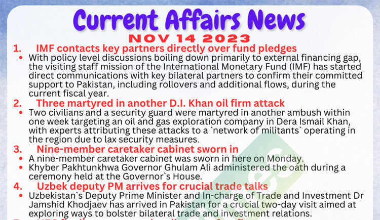 Daily Top-10 Current Affairs MCQs / News (November 14 2023) for CSS