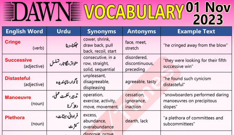 Daily DAWN News Vocabulary with Urdu Meaning (01 Nov 2023)