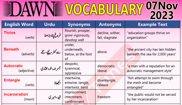 Daily DAWN News Vocabulary with Urdu Meaning (07 Nov 2023)
