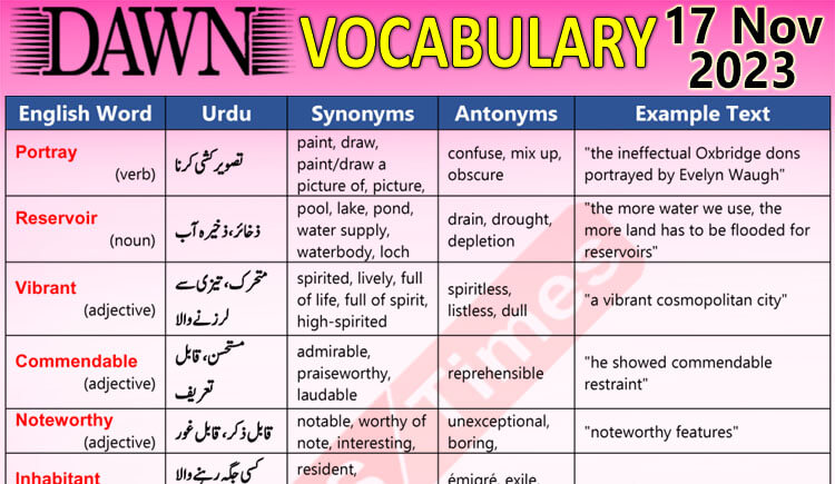 Daily DAWN News Vocabulary with Urdu Meaning (17 Nov 2023)