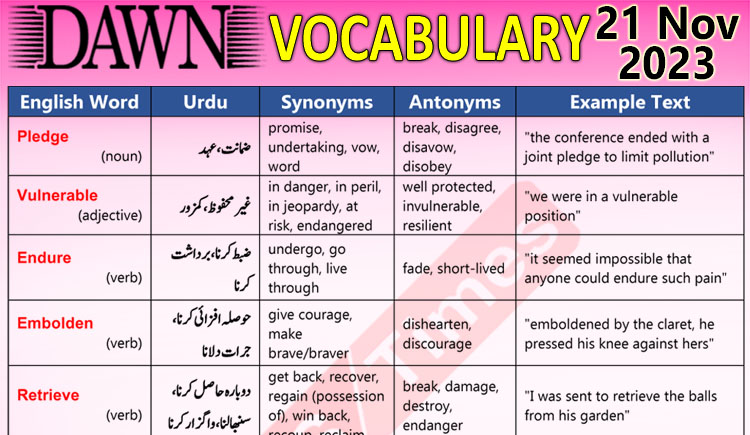 Daily DAWN News Vocabulary with Urdu Meaning (21 Nov 2023)