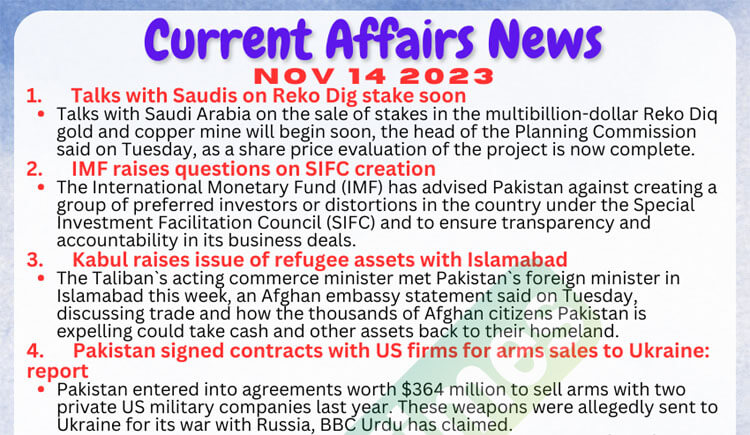 Daily Top-10 Current Affairs MCQs / News (November 15 2023) for CSS