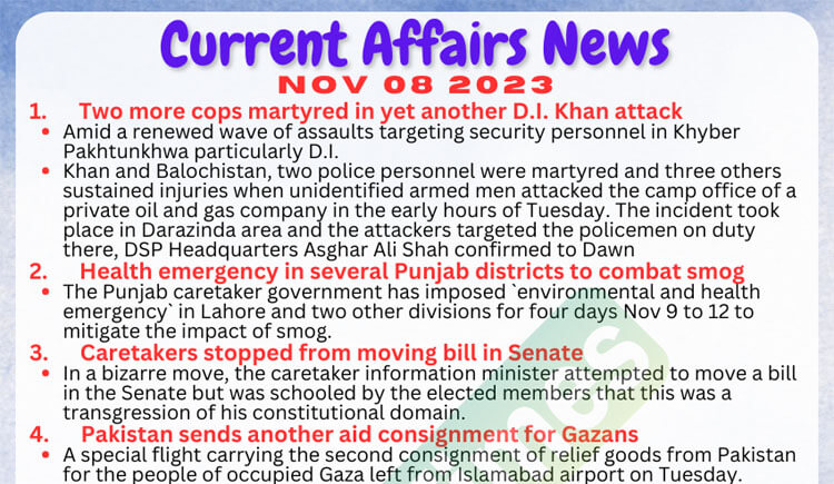 Daily Top-10 Current Affairs MCQs / News (November 07 2023) for CSS