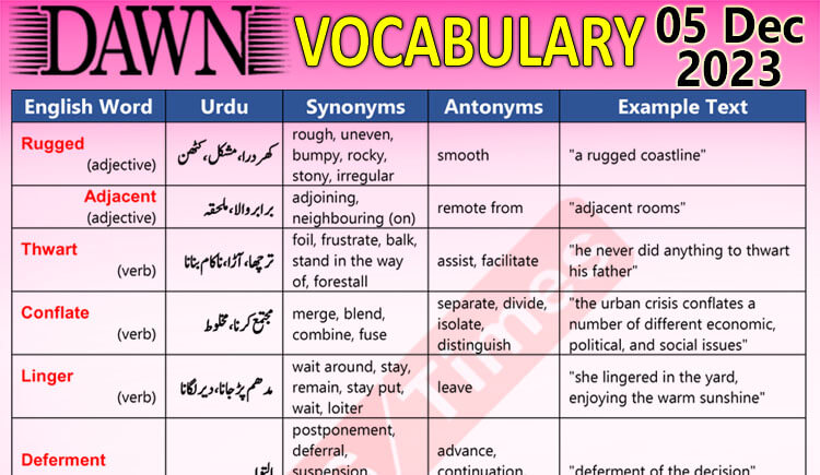 Daily DAWN News Vocabulary with Urdu Meaning (05 Dec 2023)