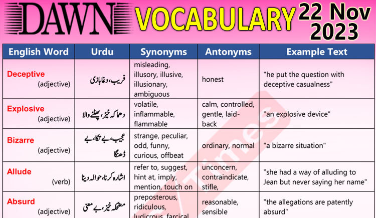 Daily DAWN News Vocabulary with Urdu Meaning (22 Nov 2023)
