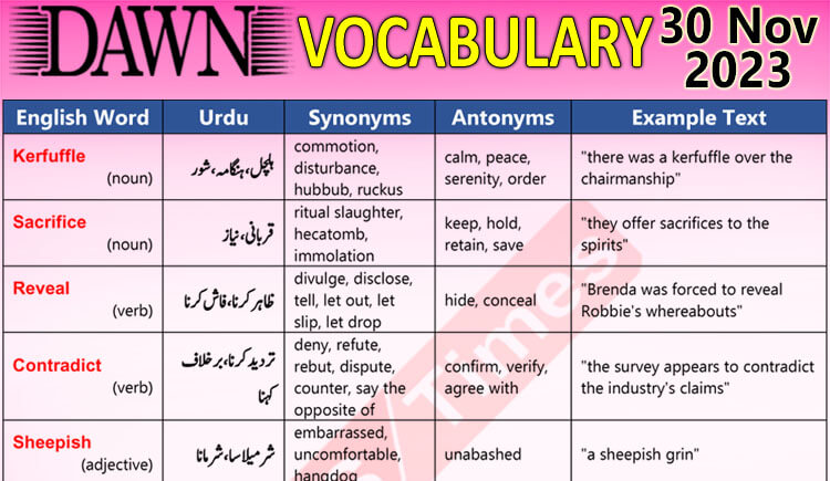 Daily DAWN News Vocabulary with Urdu Meaning (30 Nov 2023)