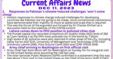Daily Top-10 Current Affairs MCQs / News (December 11 2023) for CSS