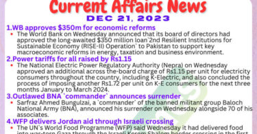 Daily Top-10 Current Affairs MCQs / News (December 21 2023) for CSS