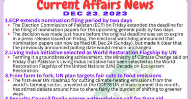Daily Top-10 Current Affairs MCQs / News (December 23 2023) for CSS