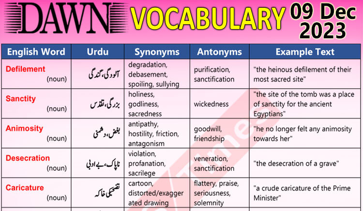 Daily DAWN News Vocabulary with Urdu Meaning (09 Dec 2023)