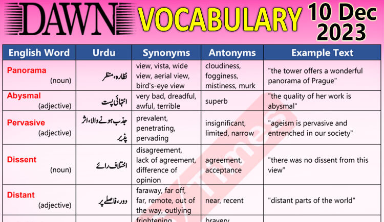 Daily DAWN News Vocabulary with Urdu Meaning (10 Dec 2023)