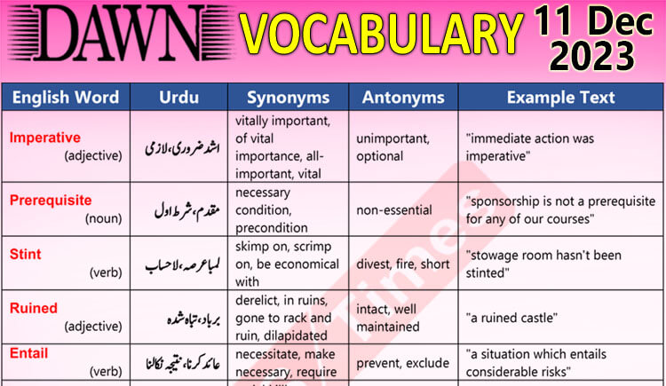 Daily DAWN News Vocabulary with Urdu Meaning (11 Dec 2023)