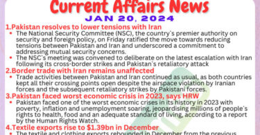 Daily Top-10 Current Affairs MCQs / News (January 20 2024) for CSS