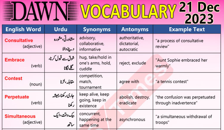 Daily DAWN News Vocabulary with Urdu Meaning (21 Dec 2023)