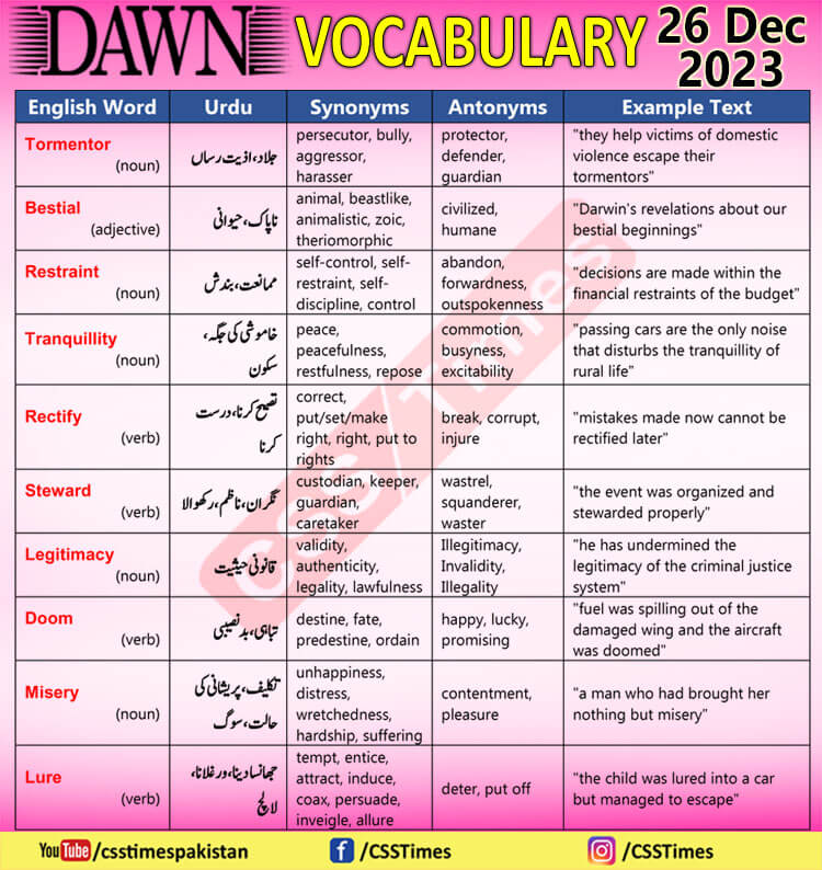 Daily DAWN News Vocabulary with Urdu Meaning (26 Dec 2023)
