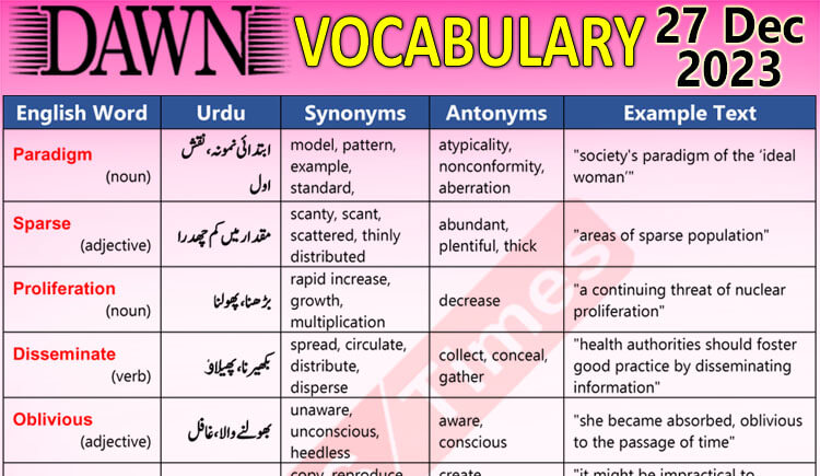 Daily DAWN News Vocabulary with Urdu Meaning (27 Dec 2023)