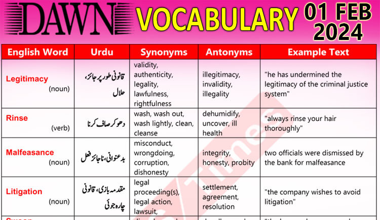 Daily DAWN News Vocabulary with Urdu Meaning (01 Feb 2024)