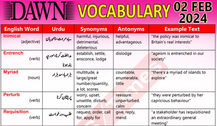 Daily DAWN News Vocabulary with Urdu Meaning (03 Feb 2024)