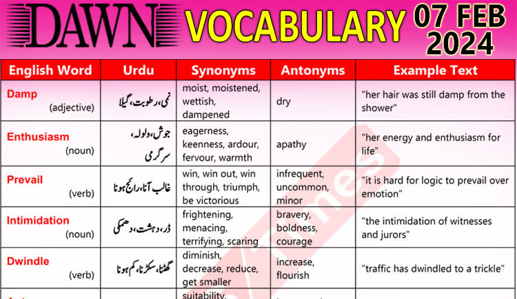 Daily DAWN News Vocabulary with Urdu Meaning (07 Feb 2024)