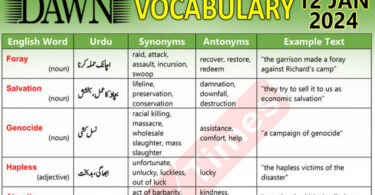 Daily DAWN News Vocabulary with Urdu Meaning (12 Jan 2024)