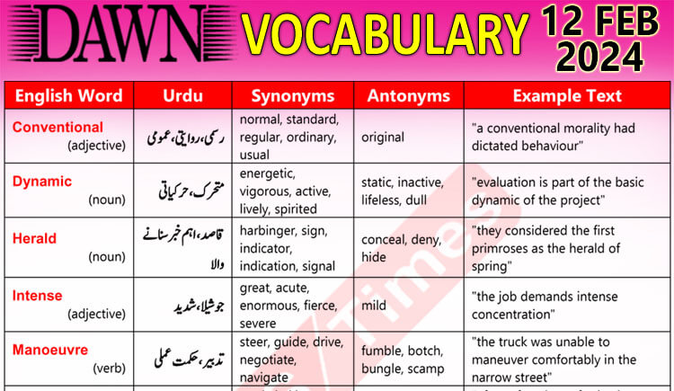 Daily DAWN News Vocabulary with Urdu Meaning (12 Feb 2024)