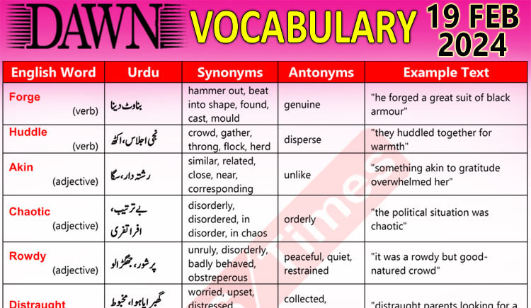 Daily DAWN News Vocabulary with Urdu Meaning (19 Feb 2024)