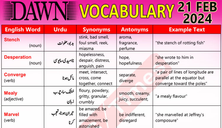Daily DAWN News Vocabulary with Urdu Meaning (21 Feb 2024)