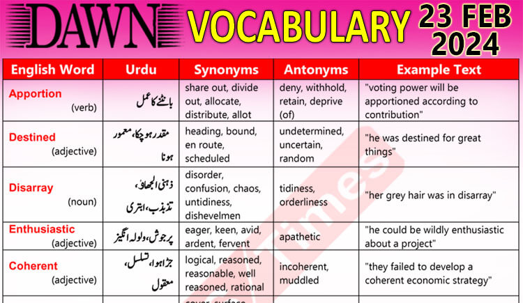 Daily DAWN News Vocabulary with Urdu Meaning (23 Feb 2024)