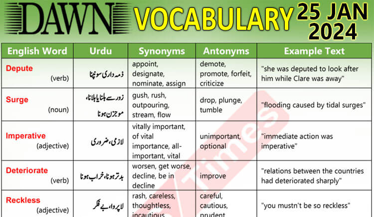 Daily DAWN News Vocabulary with Urdu Meaning (25 Jan 2024)