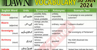 Daily DAWN News Vocabulary with Urdu Meaning (30 Jan 2024)