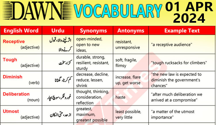 Daily DAWN News Vocabulary with Urdu Meaning (01 Apr 2024)