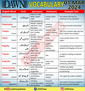 Daily DAWN News Vocabulary with Urdu Meaning (01 Mar 2024)
