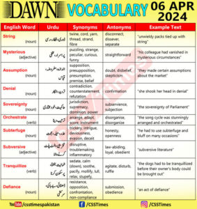 Daily DAWN News Vocabulary with Urdu Meaning (06 Apr 2024)