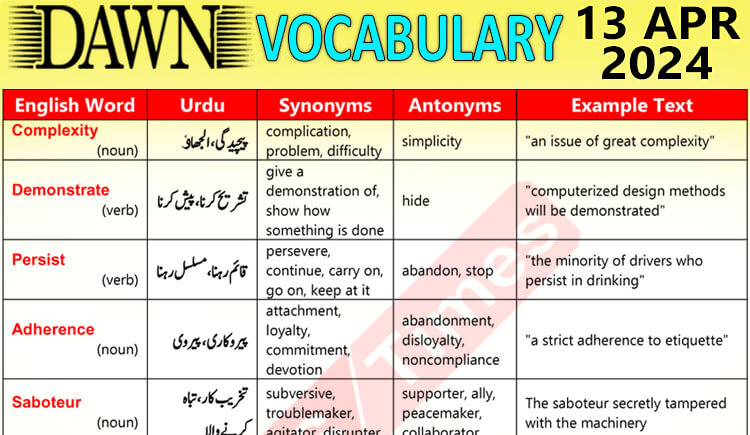 Daily DAWN News Vocabulary with Urdu Meaning (13 Apr 2024)