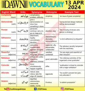 Daily DAWN News Vocabulary with Urdu Meaning (13 Apr 2024)