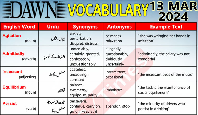 Daily DAWN News Vocabulary with Urdu Meaning (13 Mar 2024)