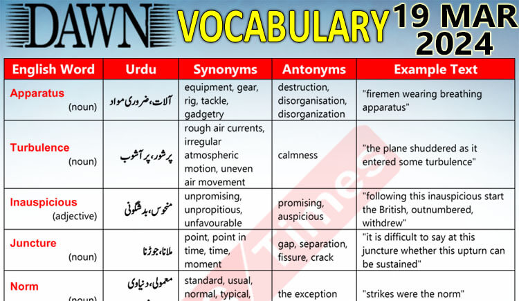 Daily DAWN News Vocabulary with Urdu Meaning (19 Mar 2024)