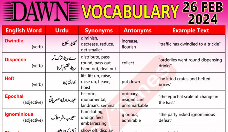 Daily DAWN News Vocabulary with Urdu Meaning 26 Feb 2024 1