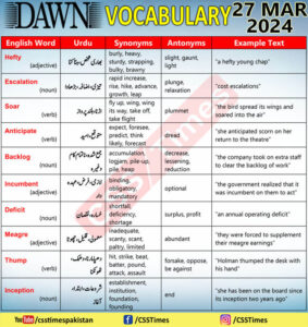 Daily DAWN News Vocabulary with Urdu Meaning (27 Mar 2024)
