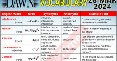Daily DAWN News Vocabulary with Urdu Meaning (28 Mar 2024)