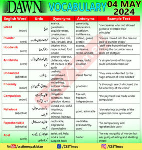 Daily DAWN News Vocabulary with Urdu Meaning (04 May 2024)