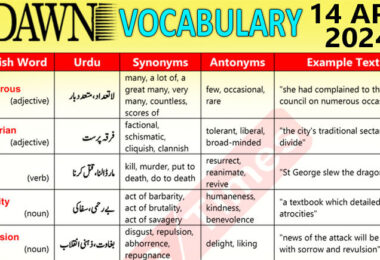 Daily DAWN News Vocabulary with Urdu Meaning (14 Apr 2024)