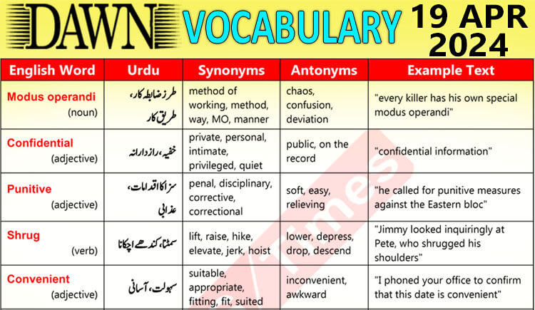 Daily DAWN News Vocabulary with Urdu Meaning (19 Apr 2024)