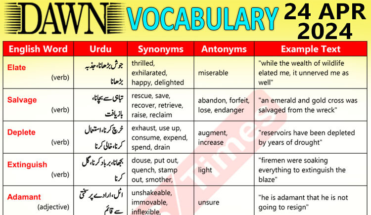 Daily DAWN News Vocabulary with Urdu Meaning (24 Apr 2024)