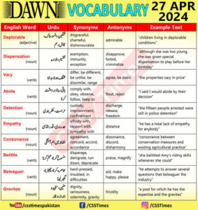 Daily DAWN News Vocabulary with Urdu Meaning (28 Apr 2024)