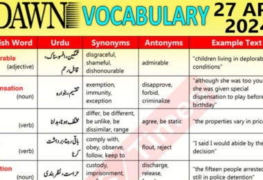 Daily DAWN News Vocabulary with Urdu Meaning (27 Apr 2024)