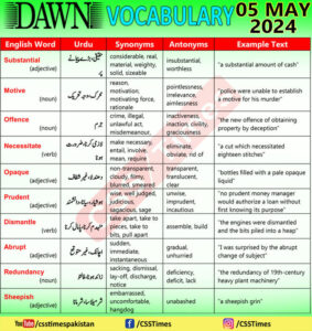 Daily DAWN News Vocabulary with Urdu Meaning (05 May 2024)