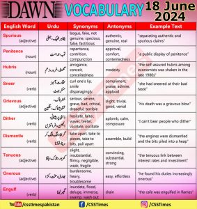 Daily DAWN News Vocabulary with Urdu Meaning (18 June 2024)