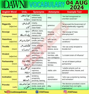 Daily DAWN News Vocabulary with Urdu Meaning (04 August 2024)